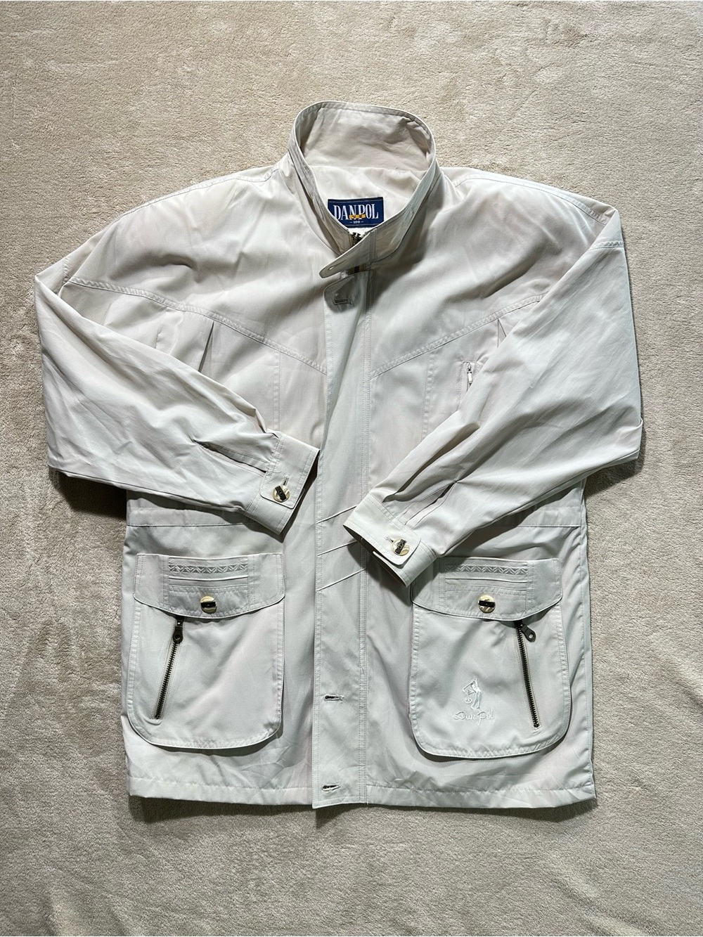 Danpol 100 Beige Utility Golf Jacket Multi Pocket Lightweight Coat